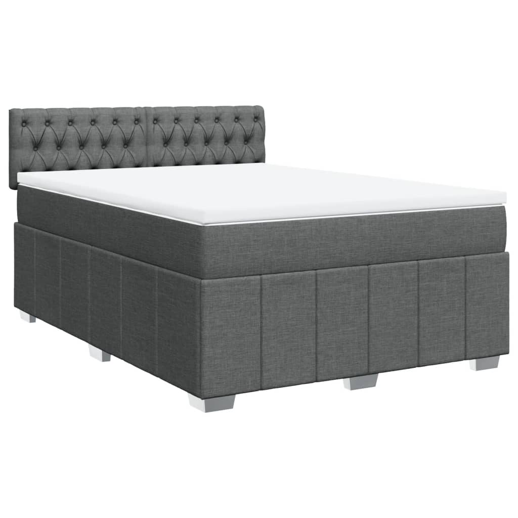 Κρεβάτι Boxspring με Στρώμα Σκούρο Γκρι 140x190 εκ. Υφασμάτινο - Pakobazaar