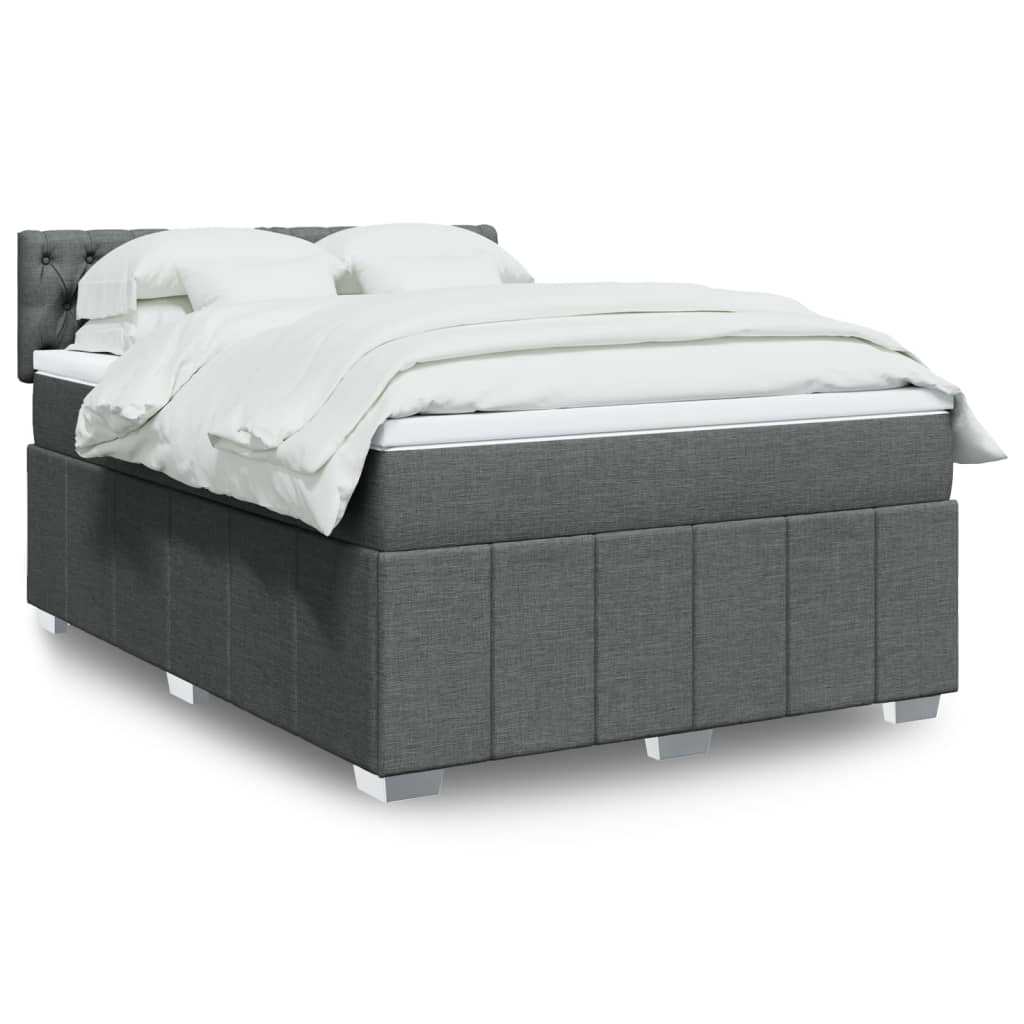 Κρεβάτι Boxspring με Στρώμα Σκούρο Γκρι 140x190 εκ. Υφασμάτινο - Pakobazaar