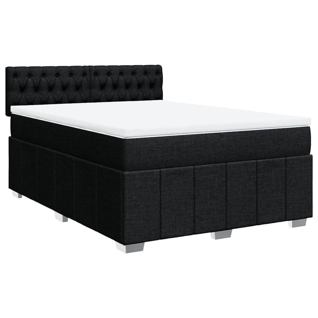 Κρεβάτι Boxspring με Στρώμα Μαύρο 140x190 εκ. Υφασμάτινο - Pakobazaar