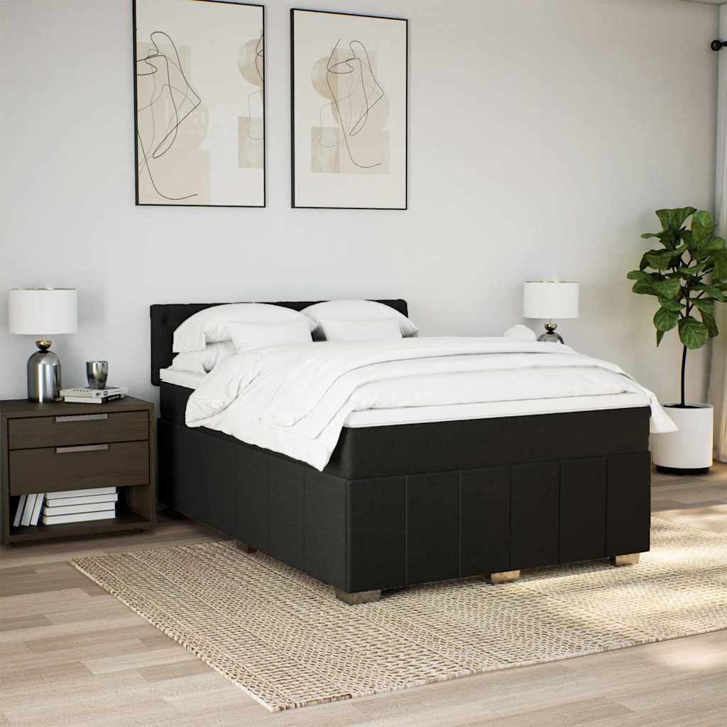 Κρεβάτι Boxspring με Στρώμα Μαύρο 140x190 εκ. Υφασμάτινο - Pakobazaar