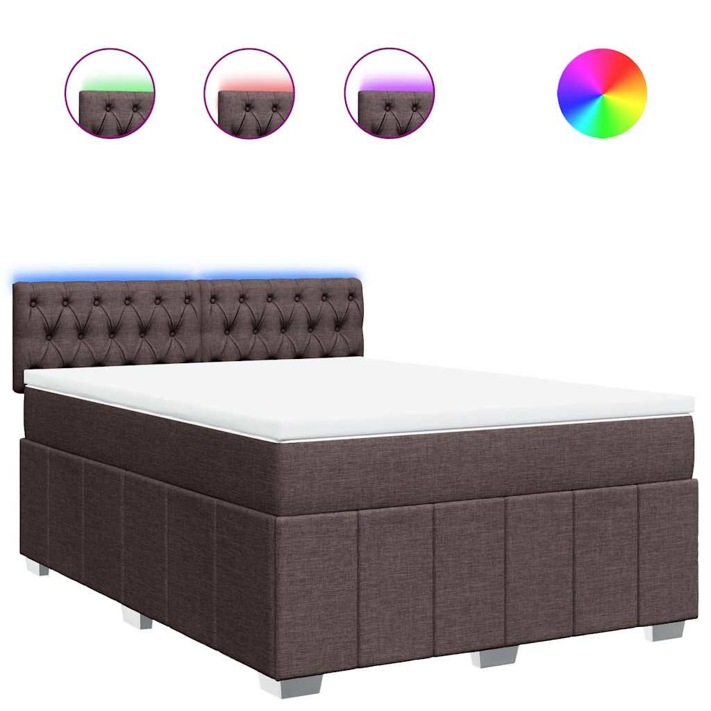 Κρεβάτι Boxspring με Στρώμα Σκούρο Καφέ 140x190 εκ. Υφασμάτινο - Pakobazaar