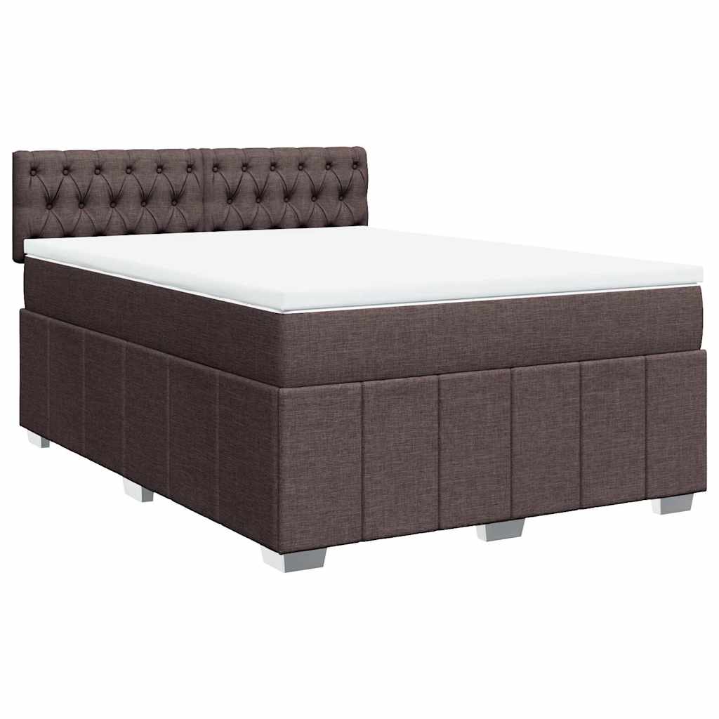 Κρεβάτι Boxspring με Στρώμα Σκούρο Καφέ 140x190 εκ. Υφασμάτινο - Pakobazaar