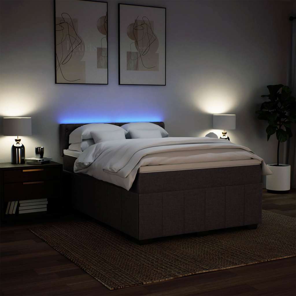 Κρεβάτι Boxspring με Στρώμα Σκούρο Καφέ 140x190 εκ. Υφασμάτινο - Pakobazaar