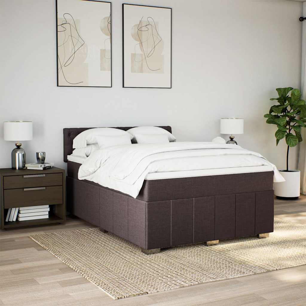 Κρεβάτι Boxspring με Στρώμα Σκούρο Καφέ 140x190 εκ. Υφασμάτινο - Pakobazaar