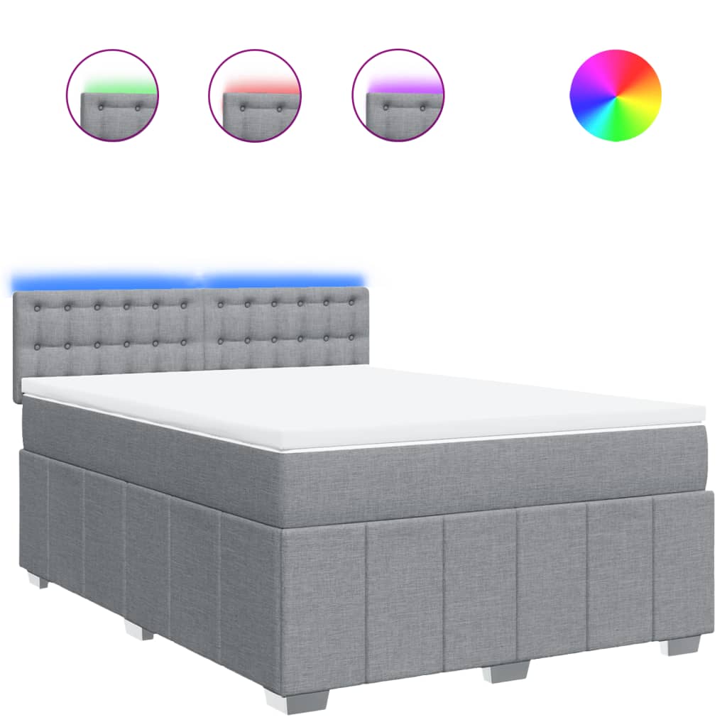 Κρεβάτι Boxspring με Στρώμα Ανοιχτό Γκρι 140x190 εκ. Υφασμάτινο - Pakobazaar