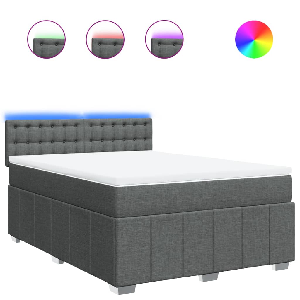 Κρεβάτι Boxspring με Στρώμα Σκούρο Γκρι 140x190 εκ. Υφασμάτινο - Pakobazaar