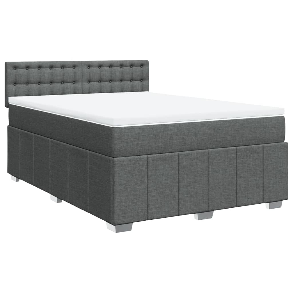 Κρεβάτι Boxspring με Στρώμα Σκούρο Γκρι 140x190 εκ. Υφασμάτινο - Pakobazaar