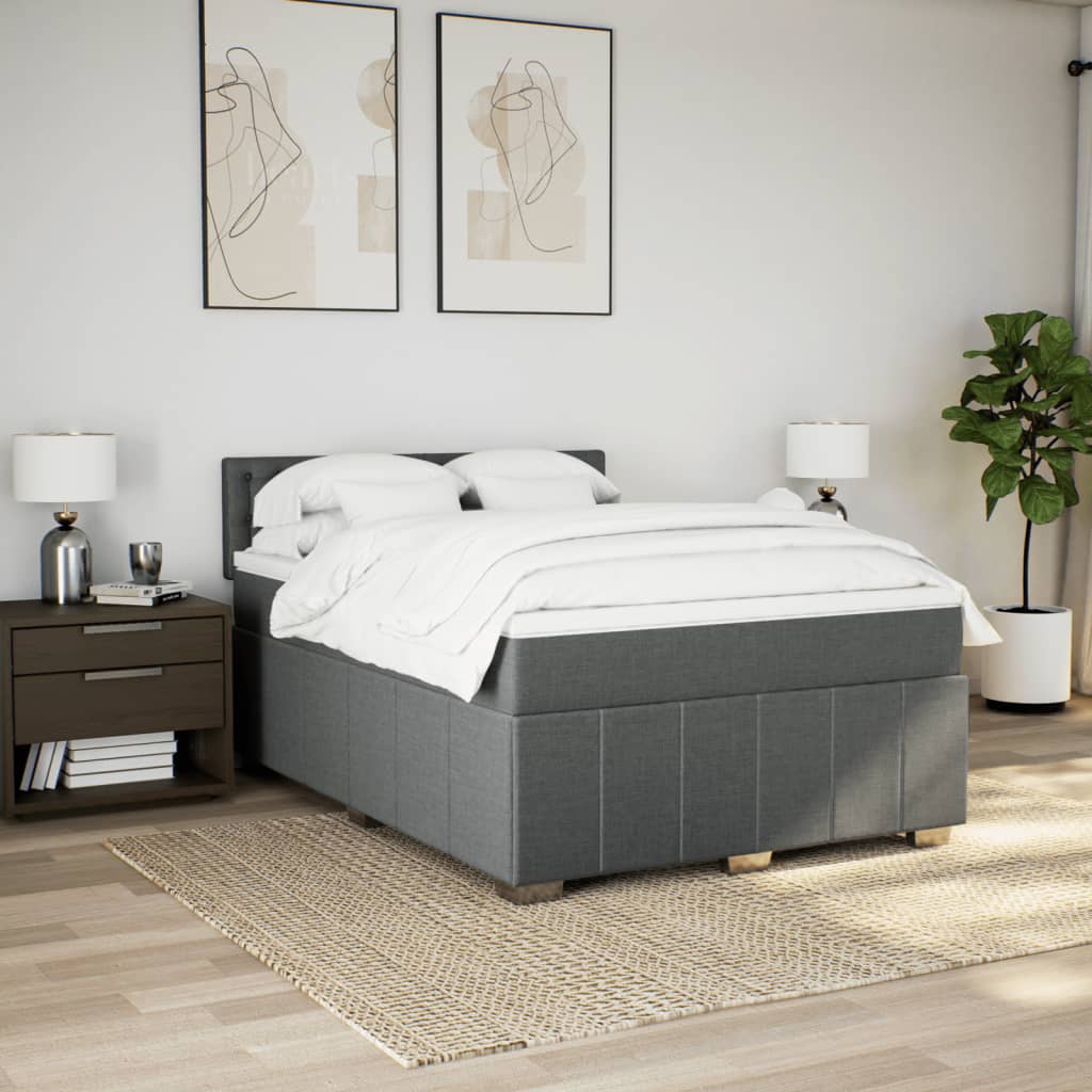 Κρεβάτι Boxspring με Στρώμα Σκούρο Γκρι 140x190 εκ. Υφασμάτινο - Pakobazaar