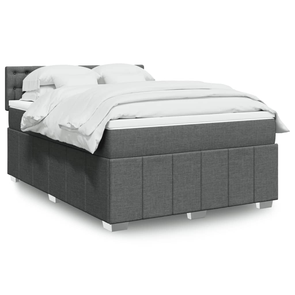 Κρεβάτι Boxspring με Στρώμα Σκούρο Γκρι 140x190 εκ. Υφασμάτινο - Pakobazaar