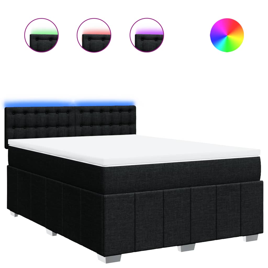 Κρεβάτι Boxspring με Στρώμα Μαύρο 140x190 εκ. Υφασμάτινο - Pakobazaar