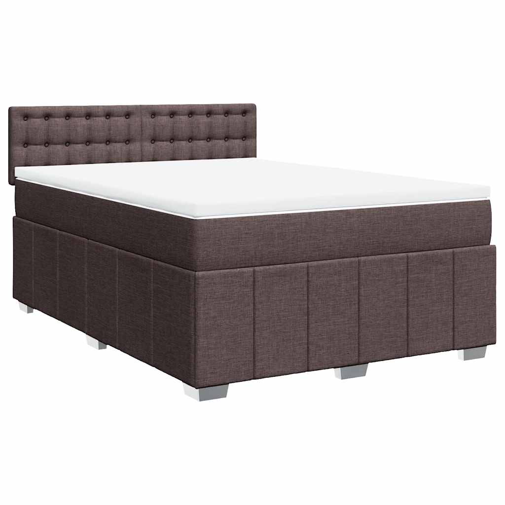 Κρεβάτι Boxspring με Στρώμα Σκούρο Καφέ 140x190 εκ. Υφασμάτινο - Pakobazaar