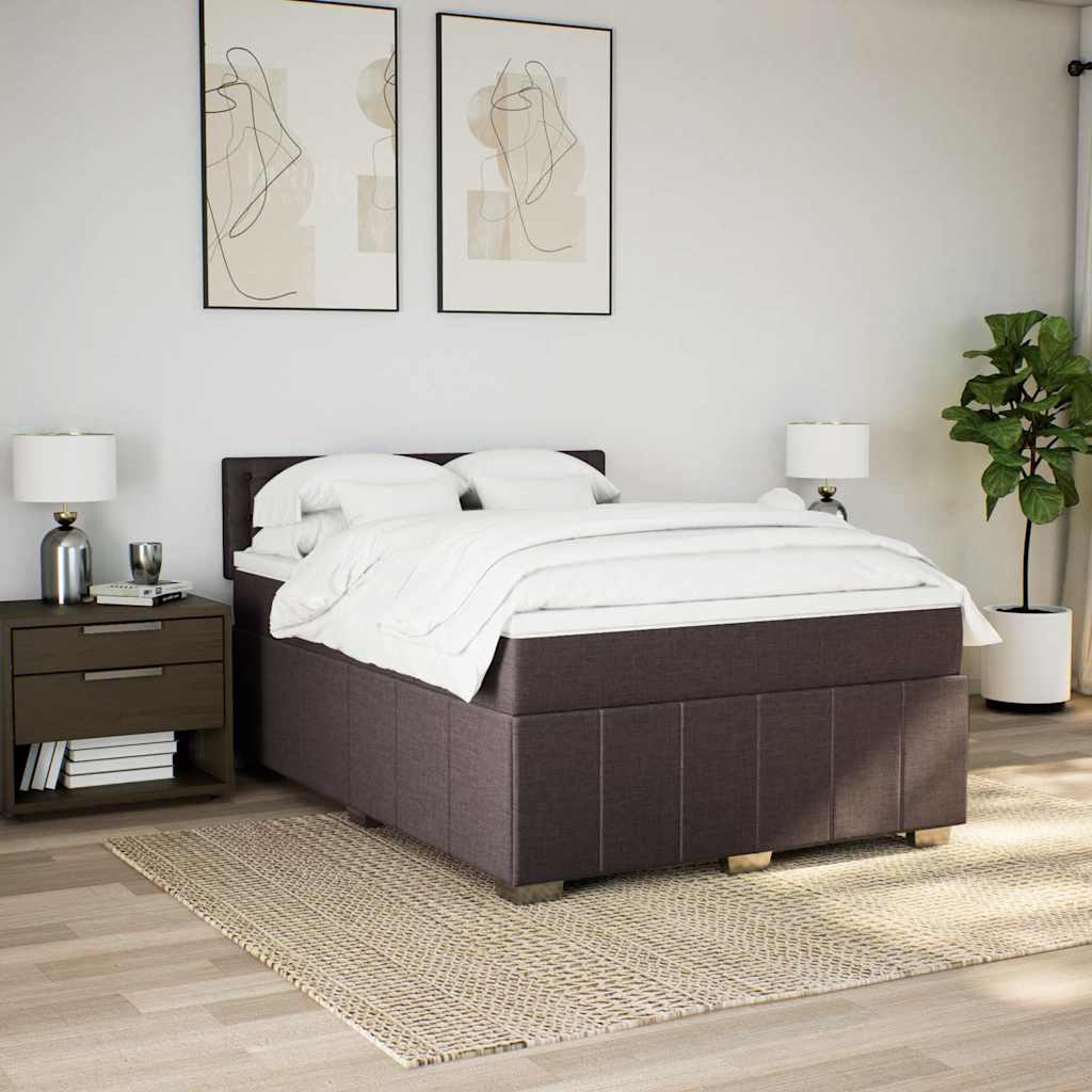 Κρεβάτι Boxspring με Στρώμα Σκούρο Καφέ 140x190 εκ. Υφασμάτινο - Pakobazaar