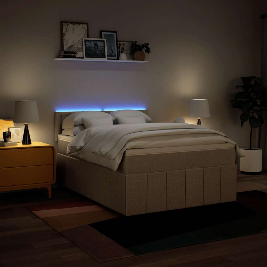 Κρεβάτι Boxspring με Στρώμα Κρεμ 140x190 εκ. Υφασμάτινο - Pakobazaar