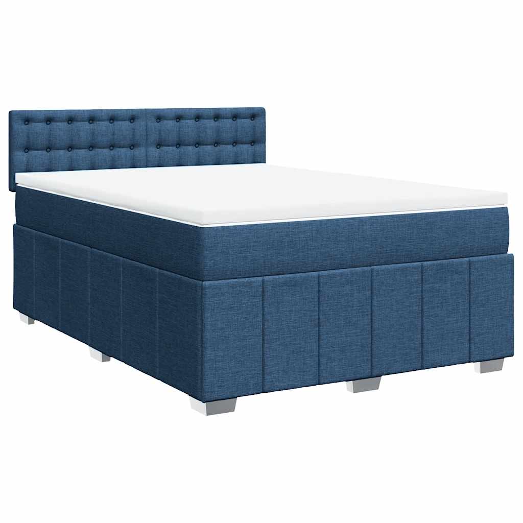 Κρεβάτι Boxspring με Στρώμα Μπλε 140x190 εκ. Υφασμάτινο
