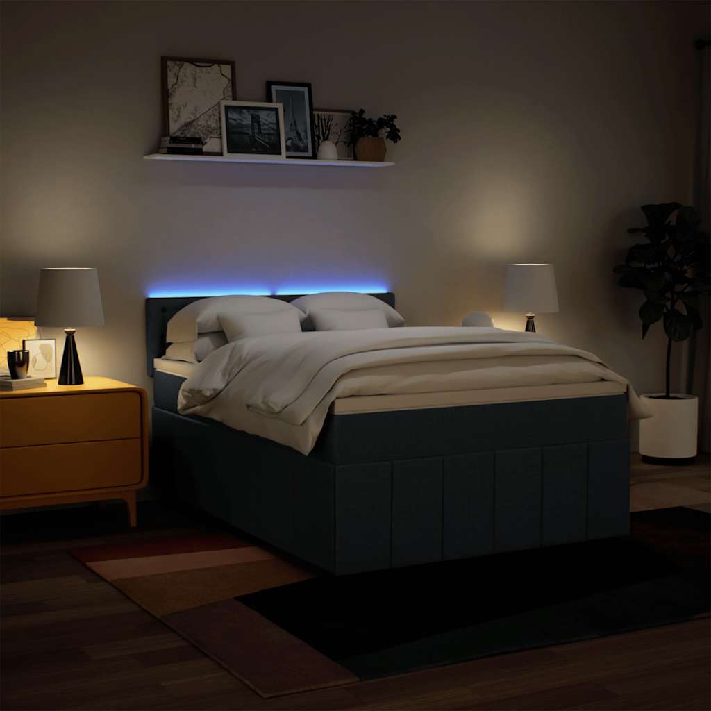 Κρεβάτι Boxspring με Στρώμα Μπλε 140x190 εκ. Υφασμάτινο