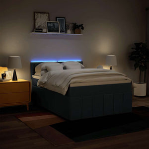 Κρεβάτι Boxspring με Στρώμα Μπλε 140x190 εκ. Υφασμάτινο
