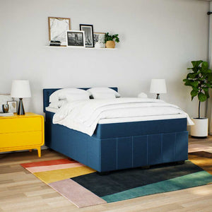 Κρεβάτι Boxspring με Στρώμα Μπλε 140x190 εκ. Υφασμάτινο