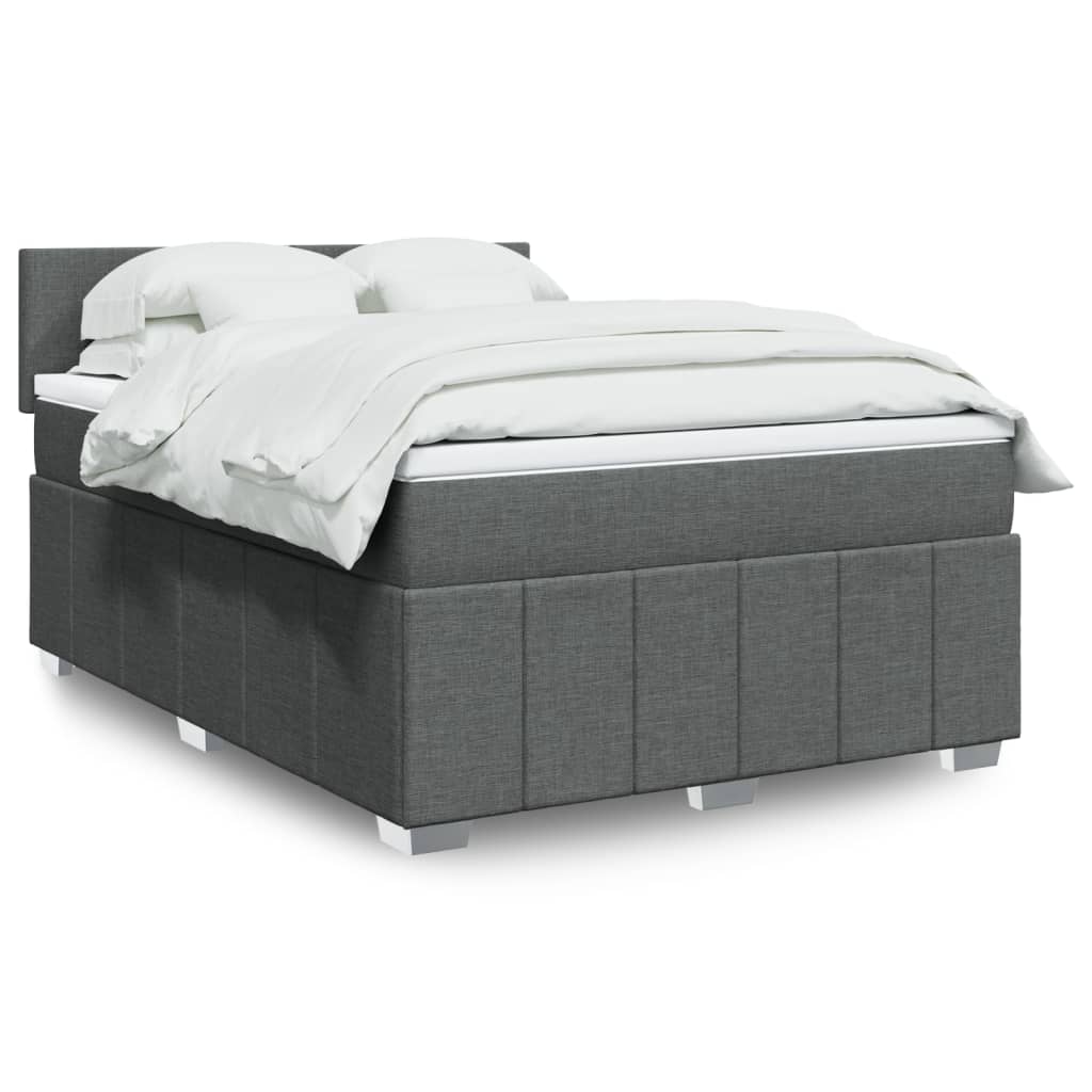 Κρεβάτι Boxspring με Στρώμα Σκούρο Γκρι 140x200 εκ Υφασμάτινο - Pakobazaar