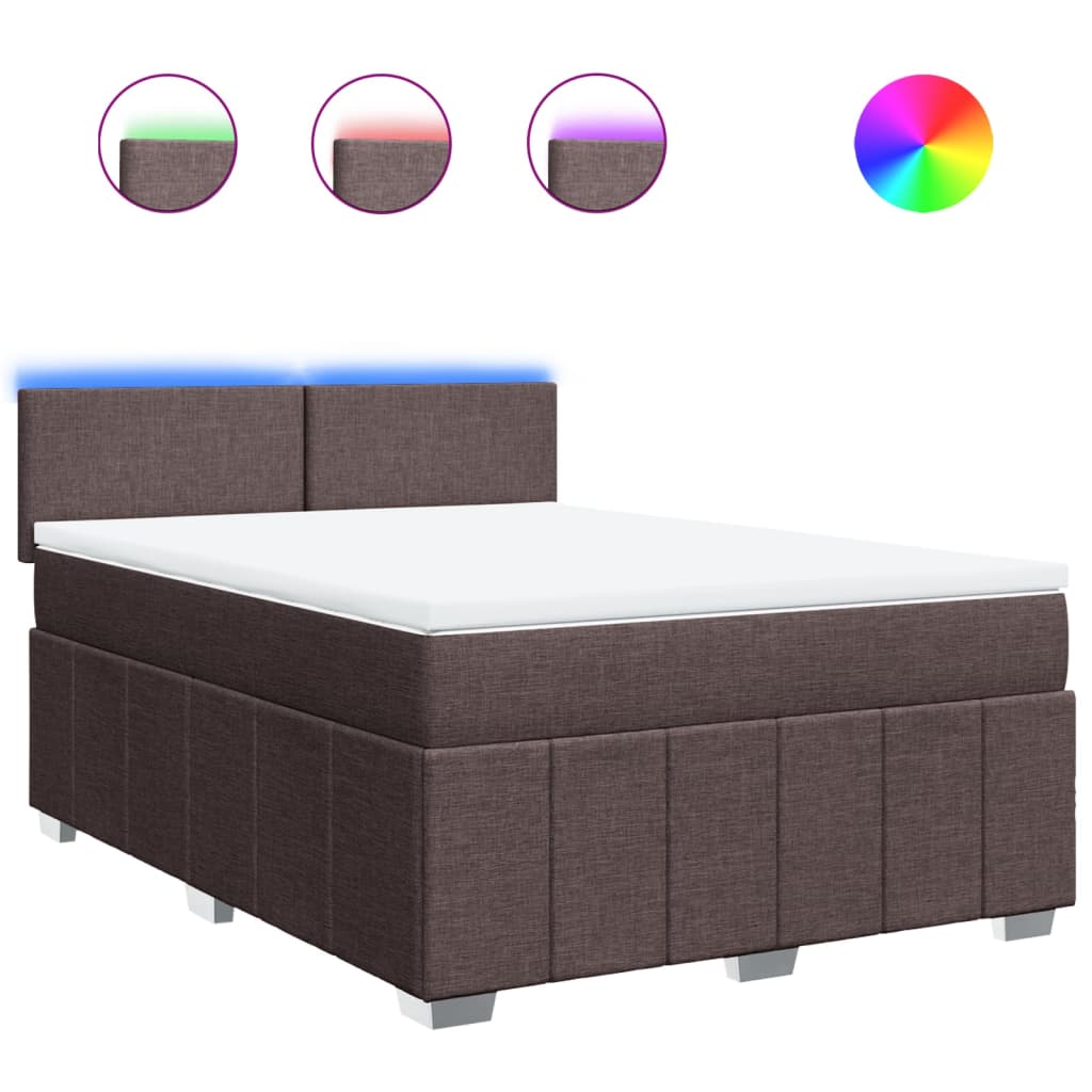 Κρεβάτι Boxspring με Στρώμα Σκούρο Καφέ 140x200 εκ Υφασμάτινο