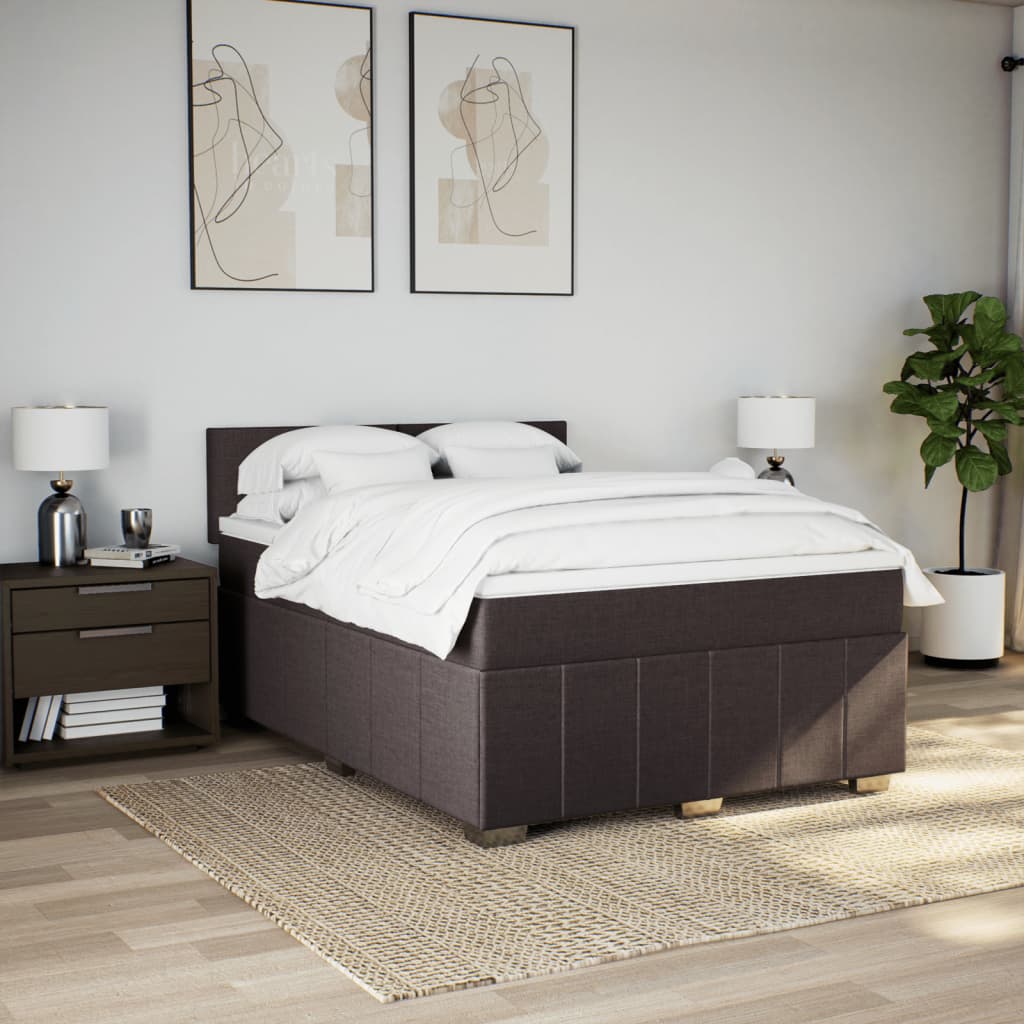 Κρεβάτι Boxspring με Στρώμα Σκούρο Καφέ 140x200 εκ Υφασμάτινο