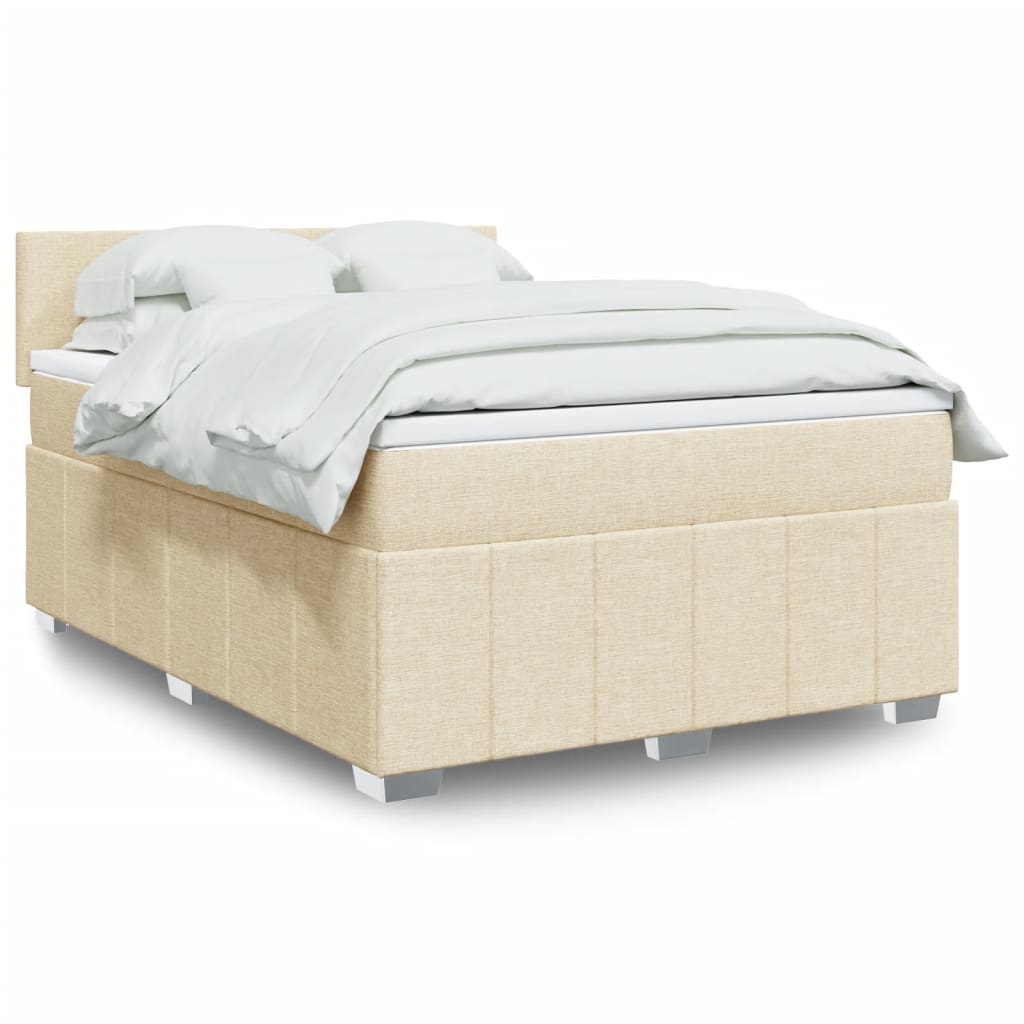 Κρεβάτι Boxspring με Στρώμα Κρεμ 140x200 εκ. Υφασμάτινο - Pakobazaar