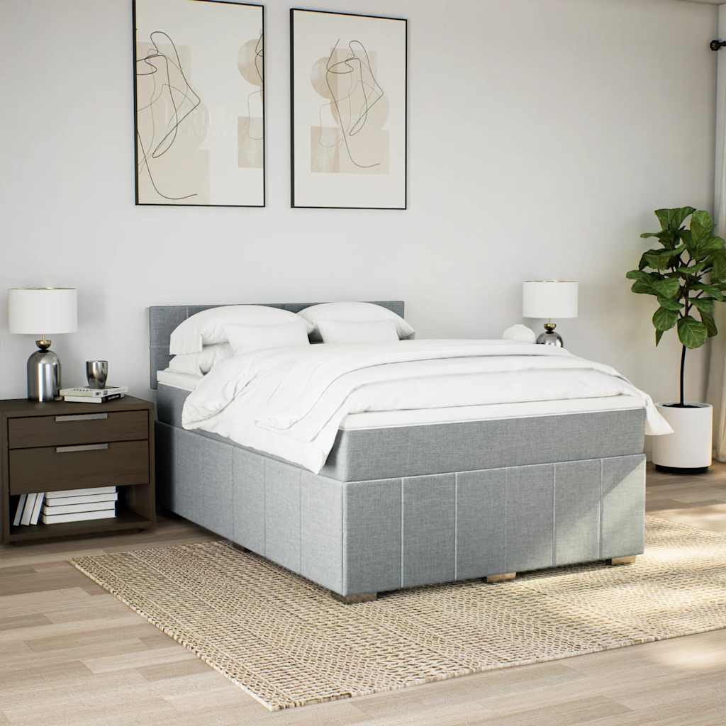 Κρεβάτι Boxspring με Στρώμα Ανοιχτό Γκρι 140x200 εκ. Υφασμάτινο - Pakobazaar