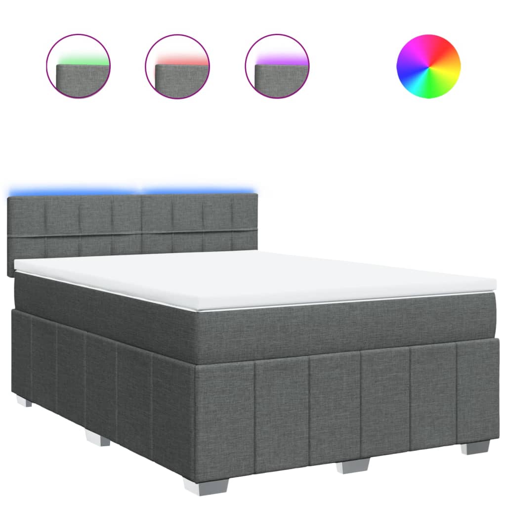 Κρεβάτι Boxspring με Στρώμα Σκούρο Γκρι 140x200 εκ Υφασμάτινο - Pakobazaar