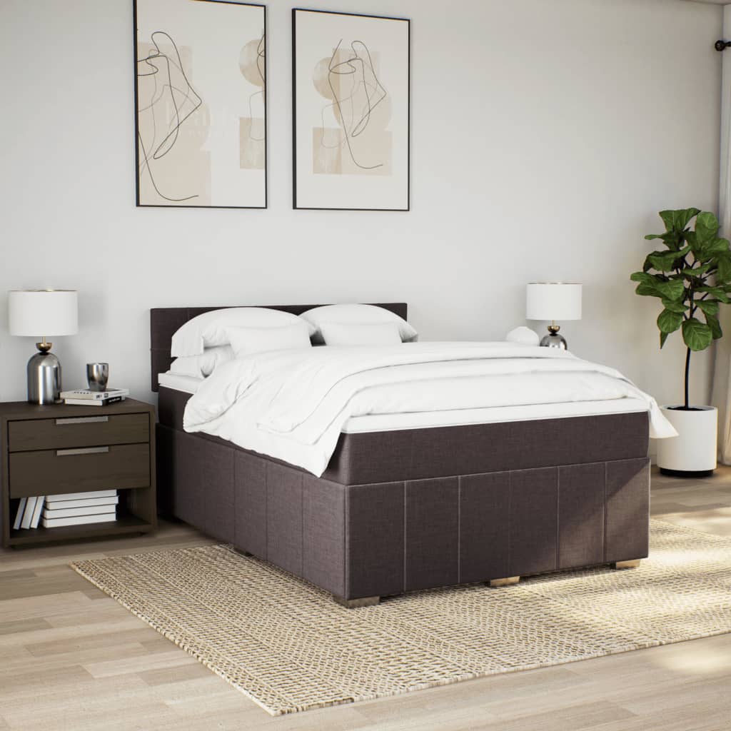 Κρεβάτι Boxspring με Στρώμα Σκούρο Καφέ 140x200 εκ Υφασμάτινο - Pakobazaar