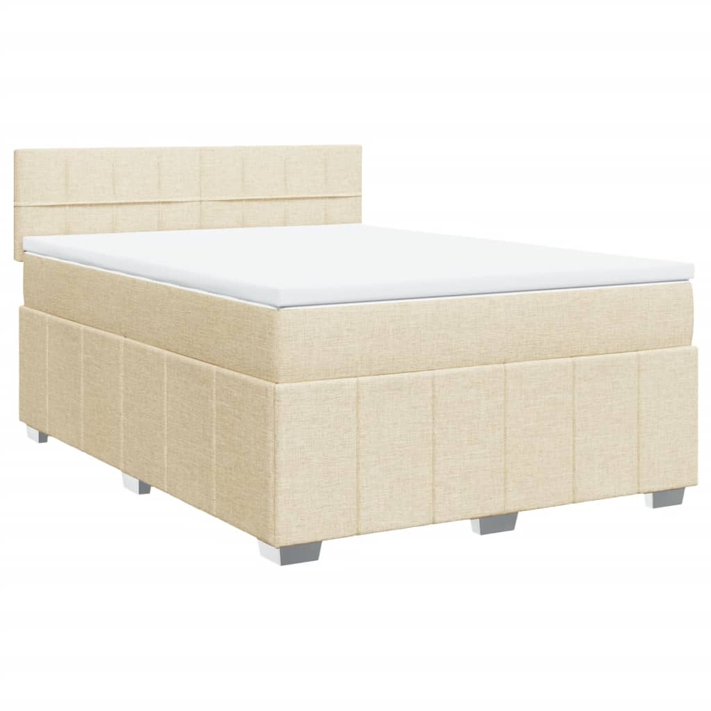 Κρεβάτι Boxspring με Στρώμα Κρεμ 140x200 εκ. Υφασμάτινο - Pakobazaar