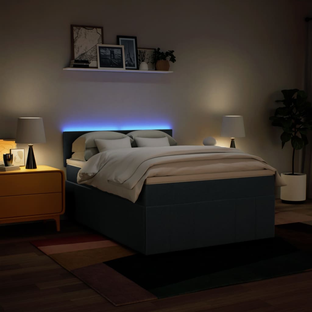 Κρεβάτι Boxspring με Στρώμα Μπλε 140x200 εκ. Υφασμάτινο - Pakobazaar