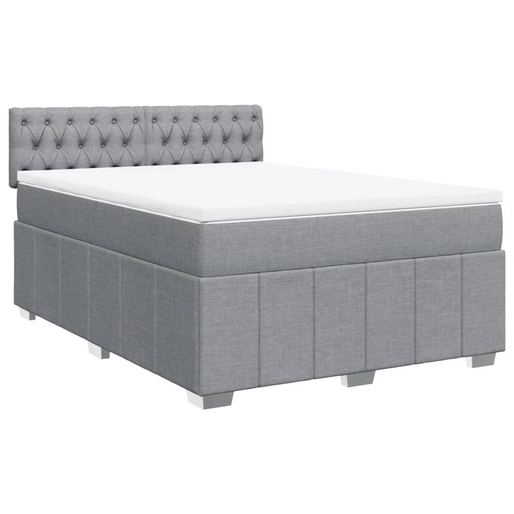 Κρεβάτι Boxspring με Στρώμα Ανοιχτό Γκρι 140x200 εκ. Υφασμάτινο - Pakobazaar