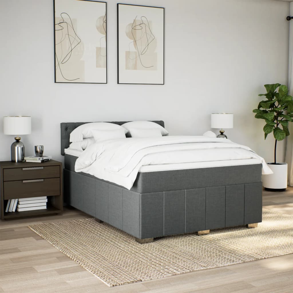 Κρεβάτι Boxspring με Στρώμα Σκούρο Γκρι 140x200 εκ Υφασμάτινο
