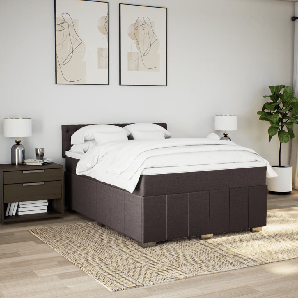 Κρεβάτι Boxspring με Στρώμα Σκούρο Καφέ 140x200 εκ Υφασμάτινο - Pakobazaar