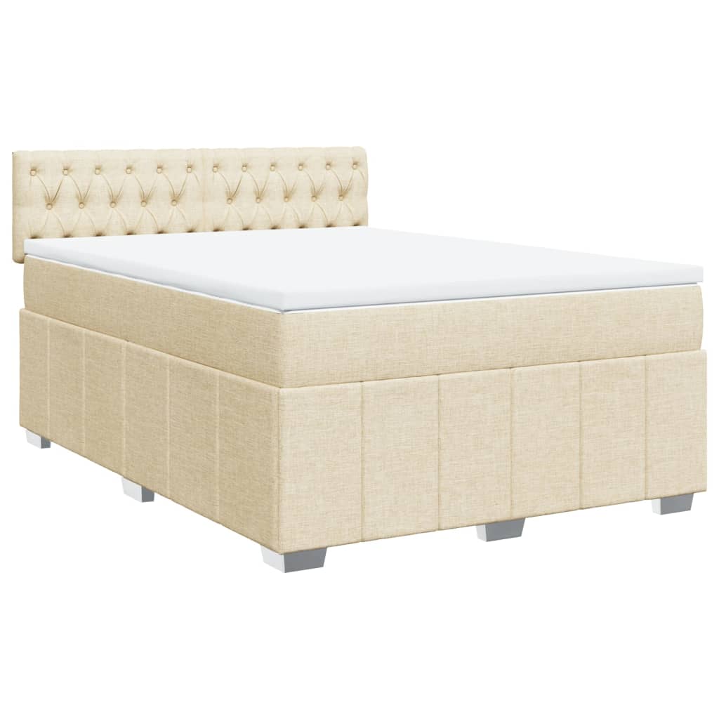 Κρεβάτι Boxspring με Στρώμα Κρεμ 140x200 εκ. Υφασμάτινο - Pakobazaar