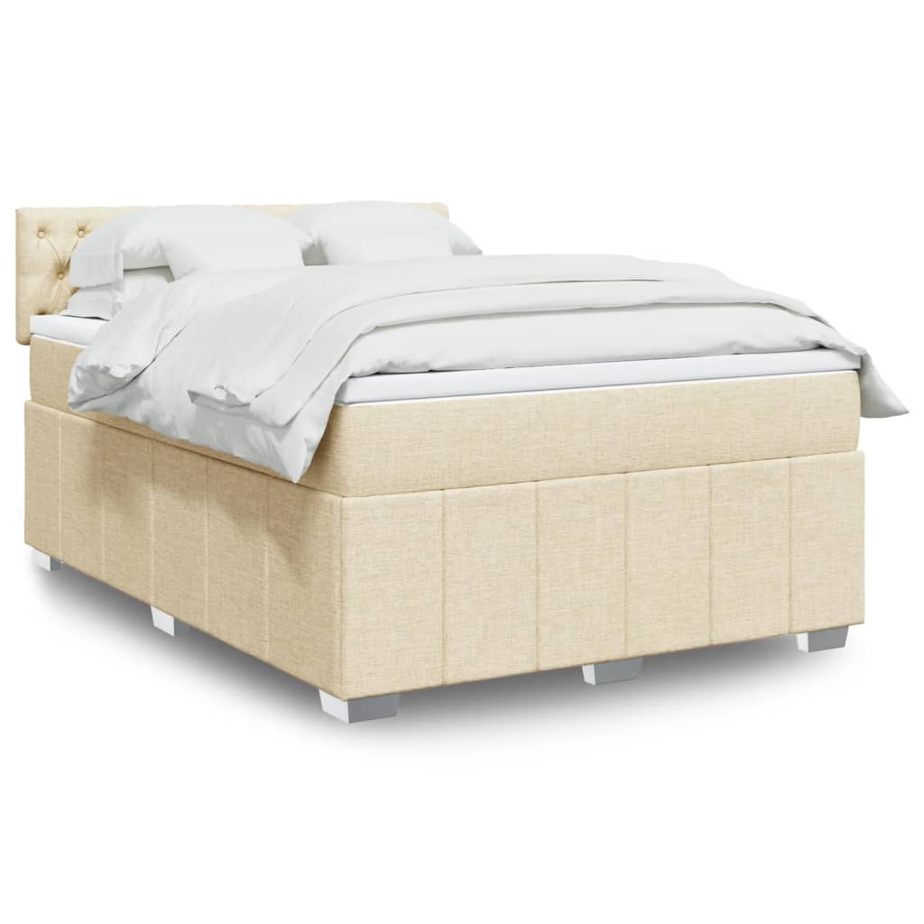 Κρεβάτι Boxspring με Στρώμα Κρεμ 140x200 εκ. Υφασμάτινο - Pakobazaar