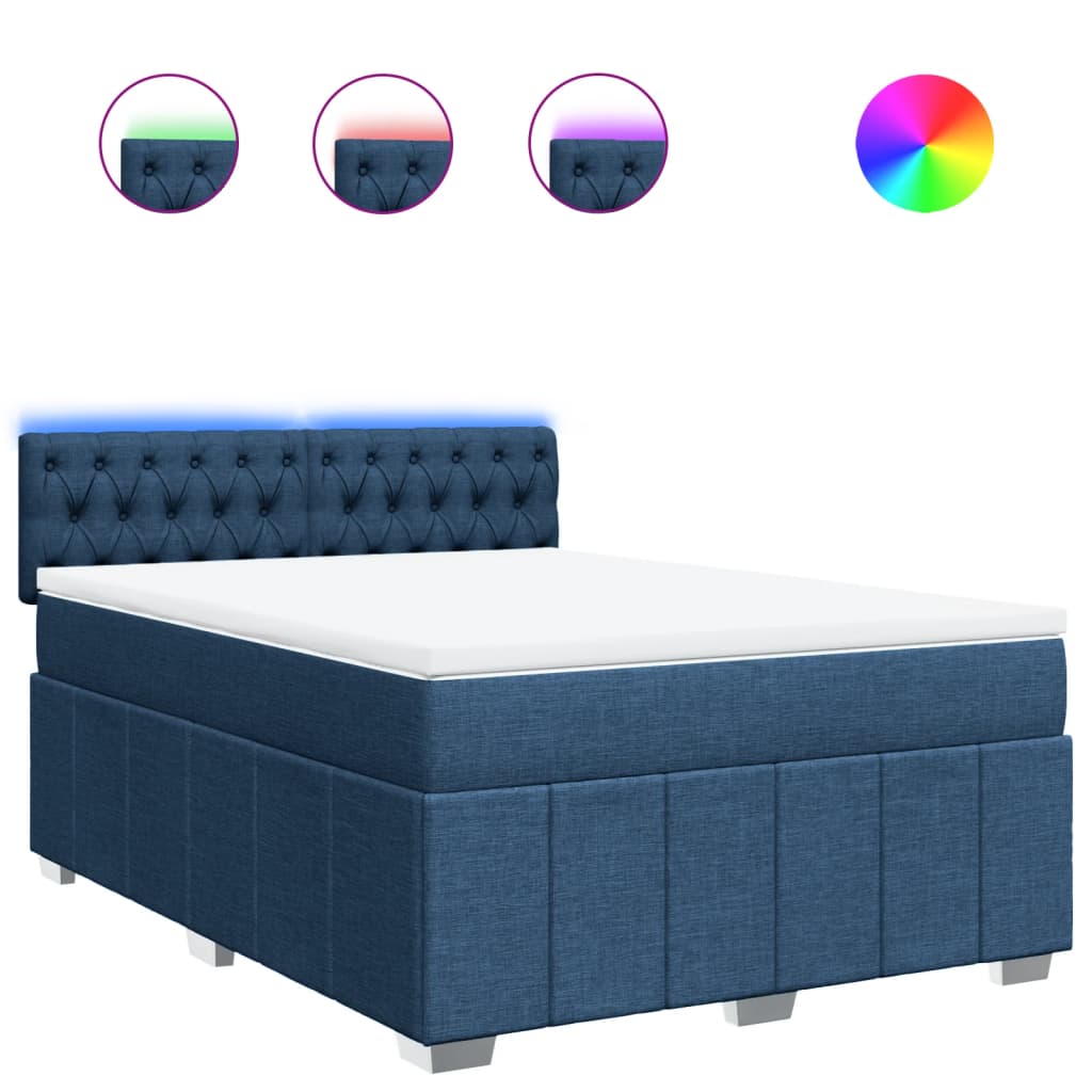 Κρεβάτι Boxspring με Στρώμα Μπλε 140x200 εκ. Υφασμάτινο - Pakobazaar