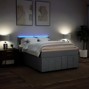 Κρεβάτι Boxspring με Στρώμα Ανοιχτό Γκρι 140x200 εκ. Υφασμάτινο - Pakobazaar