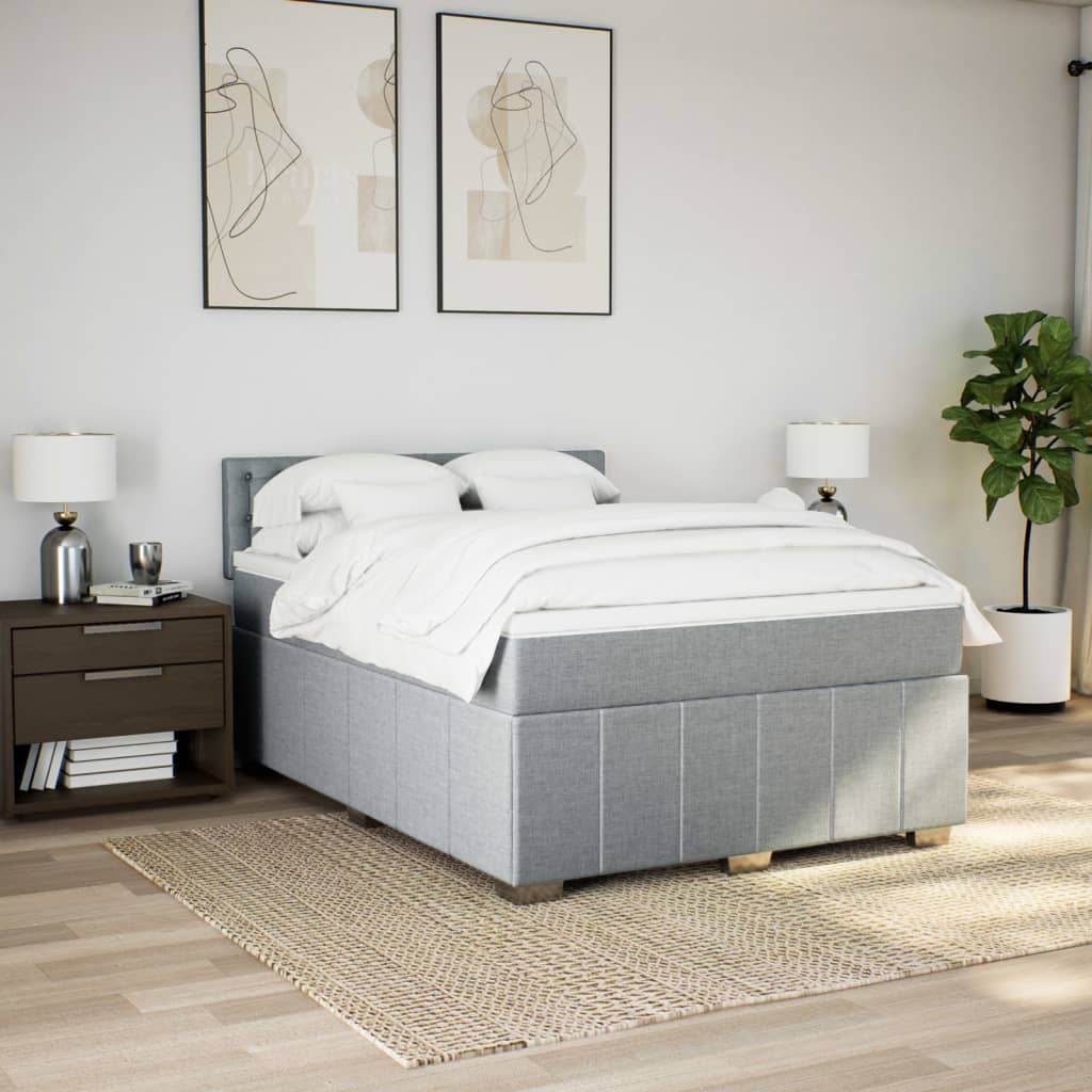 Κρεβάτι Boxspring με Στρώμα Ανοιχτό Γκρι 140x200 εκ. Υφασμάτινο - Pakobazaar