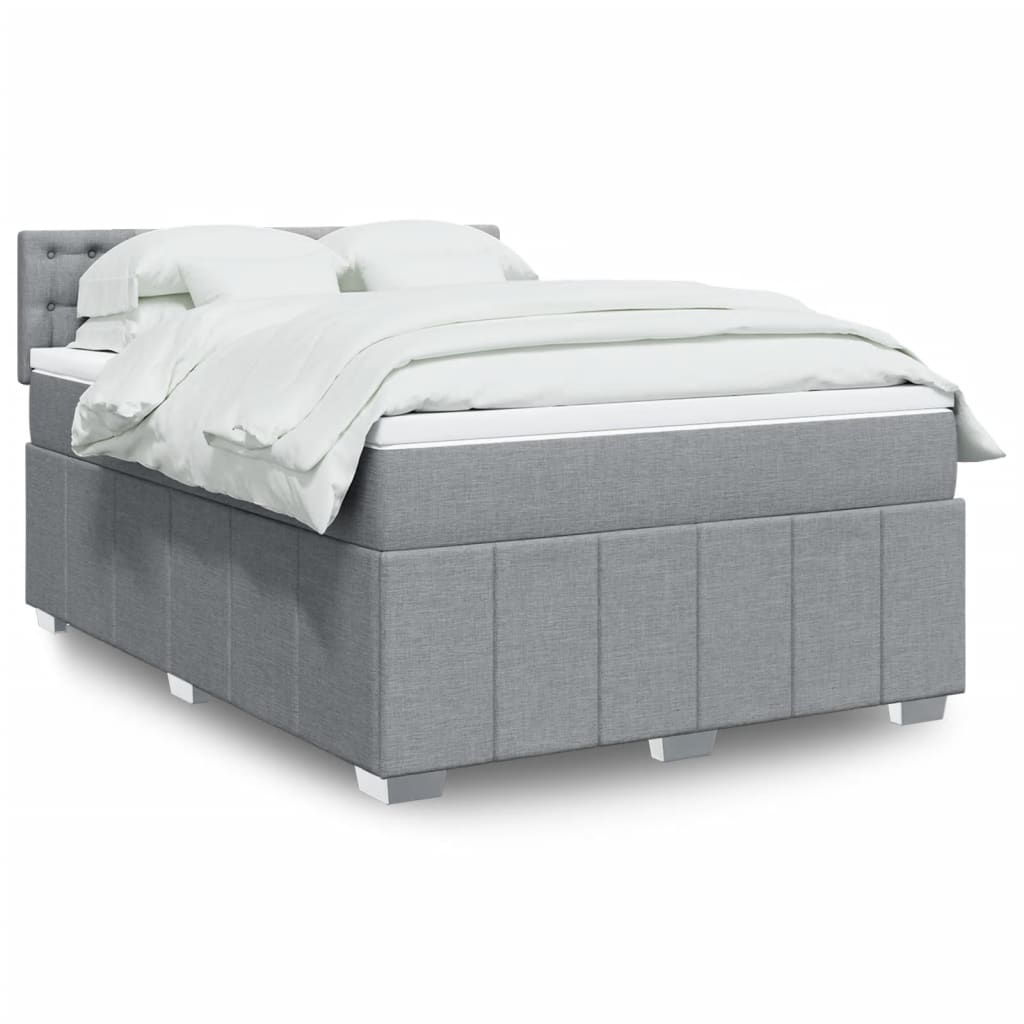 Κρεβάτι Boxspring με Στρώμα Ανοιχτό Γκρι 140x200 εκ. Υφασμάτινο - Pakobazaar