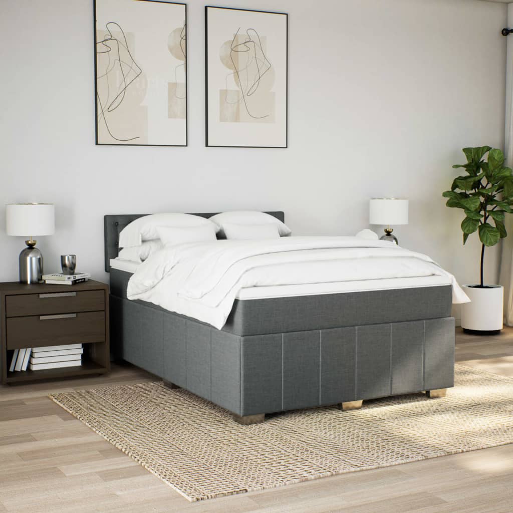 Κρεβάτι Boxspring με Στρώμα Σκούρο Γκρι 140x200 εκ Υφασμάτινο