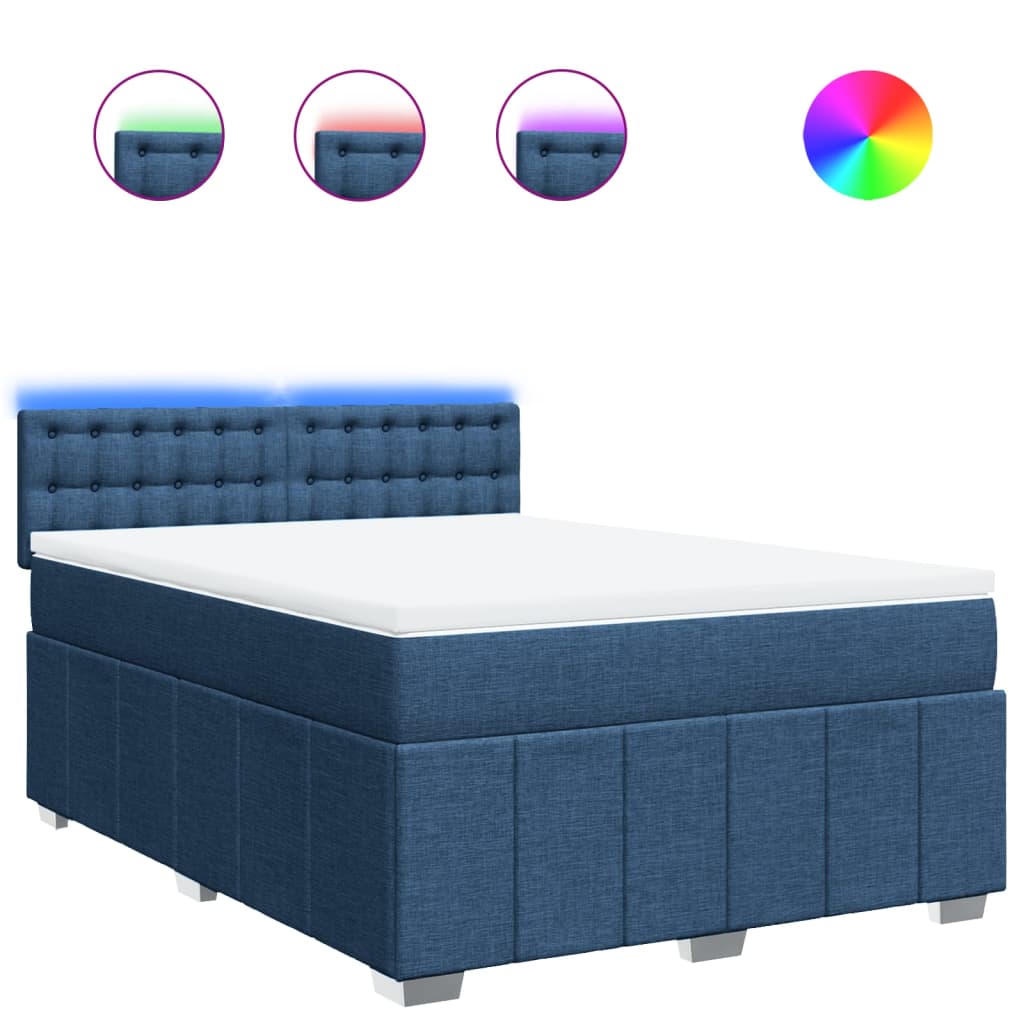 Κρεβάτι Boxspring με Στρώμα Μπλε 140x200 εκ. Υφασμάτινο - Pakobazaar