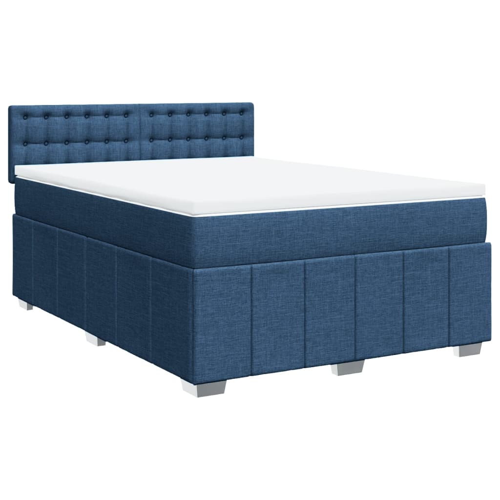 Κρεβάτι Boxspring με Στρώμα Μπλε 140x200 εκ. Υφασμάτινο - Pakobazaar