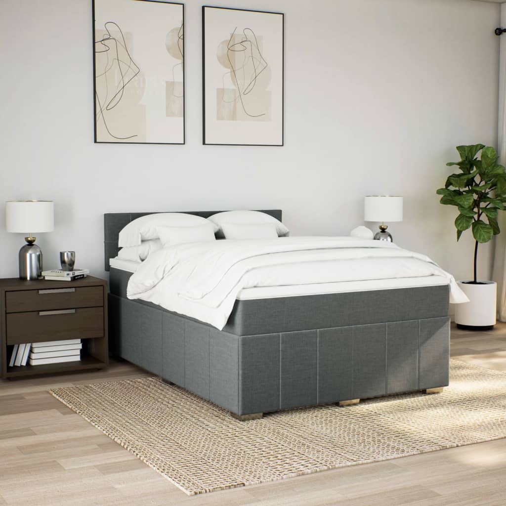 Κρεβάτι Boxspring με Στρώμα Σκούρο Γκρι 160x200 εκ Υφασμάτινο - Pakobazaar