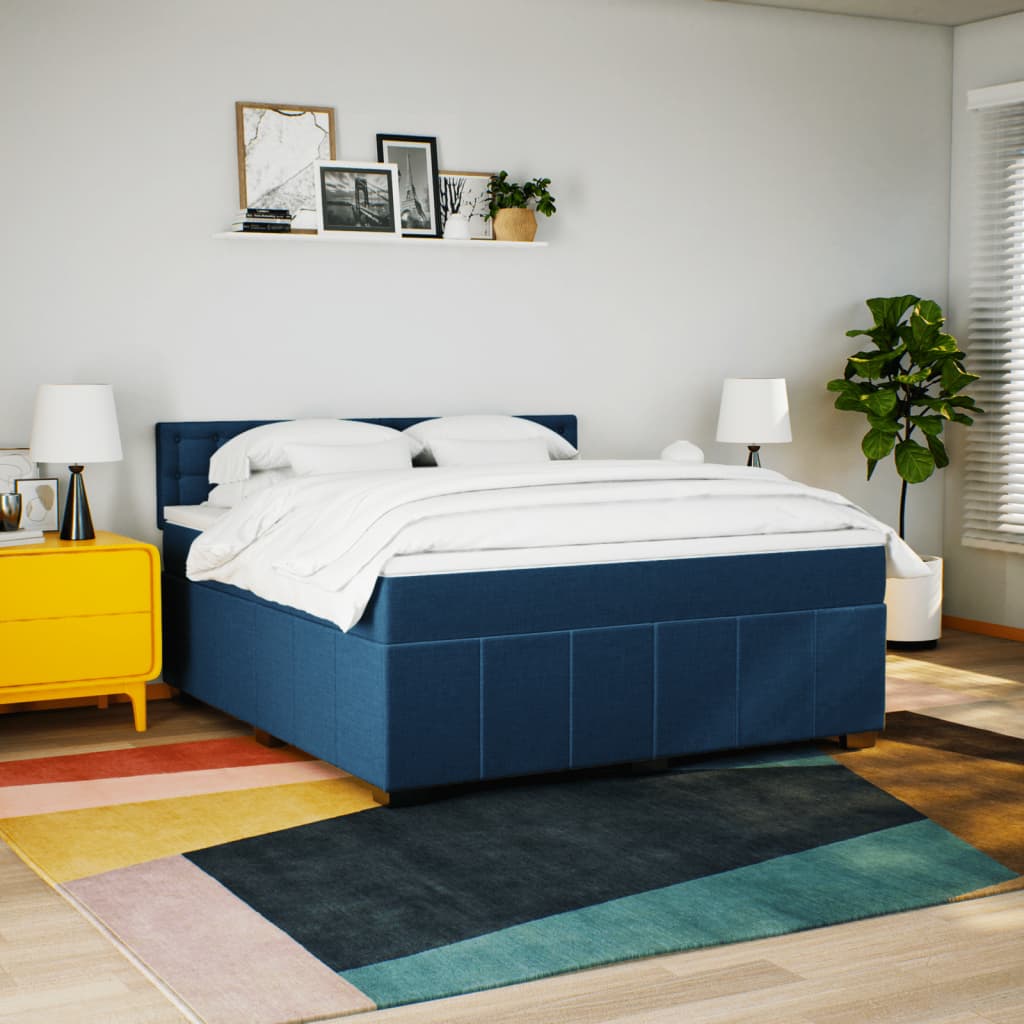 Κρεβάτι Boxspring με Στρώμα Μπλε 180x200 εκ. Υφασμάτινο - Pakobazaar