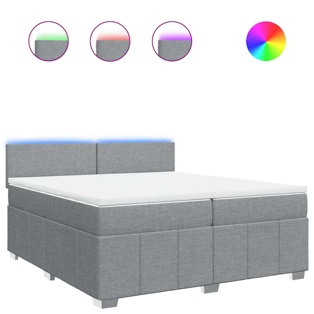 Κρεβάτι Boxspring με Στρώμα Ανοιχτό Γκρι 200x200 εκ. Υφασμάτινο