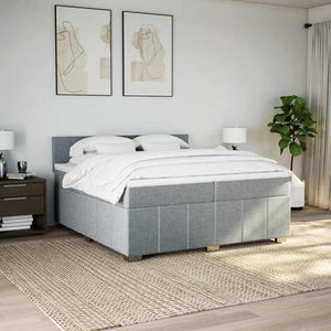 Κρεβάτι Boxspring με Στρώμα Ανοιχτό Γκρι 200x200 εκ. Υφασμάτινο