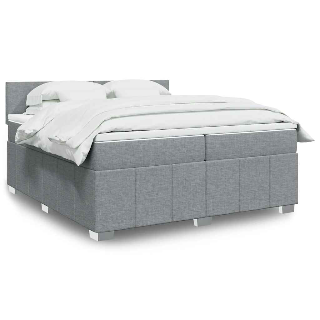 Κρεβάτι Boxspring με Στρώμα Ανοιχτό Γκρι 200x200 εκ. Υφασμάτινο