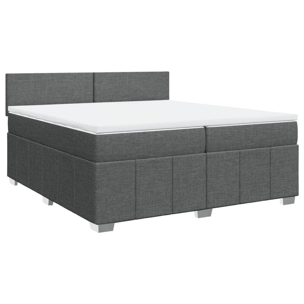 Κρεβάτι Boxspring με Στρώμα Σκούρο Γκρι 200x200 εκ. Υφασμάτινο - Pakobazaar