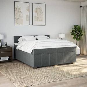 Κρεβάτι Boxspring με Στρώμα Σκούρο Γκρι 200x200 εκ. Υφασμάτινο - Pakobazaar