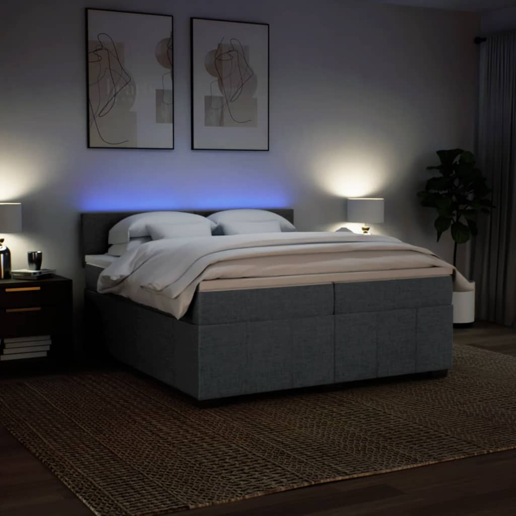 Κρεβάτι Boxspring με Στρώμα Σκούρο Γκρι 200x200 εκ. Υφασμάτινο - Pakobazaar